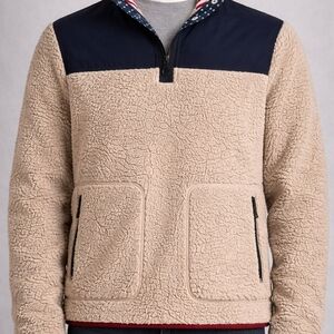 Southern Proper Sherpa Fleece Pullover Jacket Patriotic Trim M